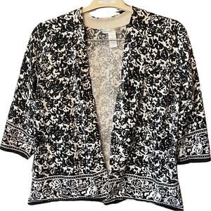 Sarah Spencer cardigan. Black/white, no front closures. Size L.